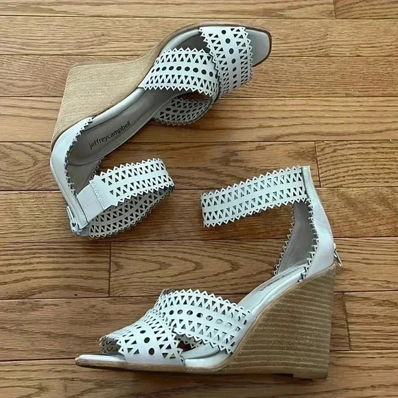 [10]Jeffrey Campbell White Leather Besante St Cut  Out Wedge Sandal - Picture 2 of 9